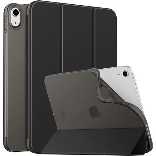 Étui Avec Coque Arrière Pour Ipad 10e Génération 2022 10,9 Pouces En Tpu Souple À Rabat Avec Support Semi-Transparent Protecteur Housse Antichoc Réveil Sommeil Auto Noir