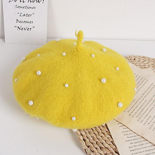 Couleur Jaune Chapeau De Princesse Pour Bébé Fille, Bonnet En Perle, Nouvelle Mode Printemps Automne Hiver