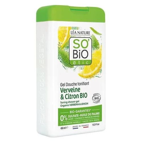 So Bio Etic - Gel Douche Tonifiant, Verveine Et Citron Bio 450 Ml 