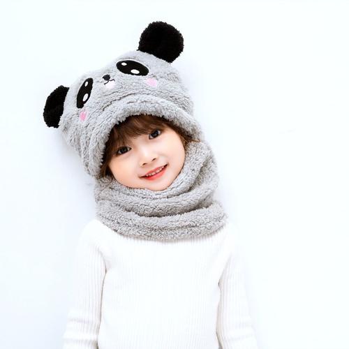 Coloris Gris Panda M 5-7 Ans Chapeau À Motif De Dessin Animé Pour Enfant, Écharpe Polaire Chaude À Double Face Pour Garçon, Fille, Adulte Et Parent-Enfant Automne Et Hiver, Deux Pièces