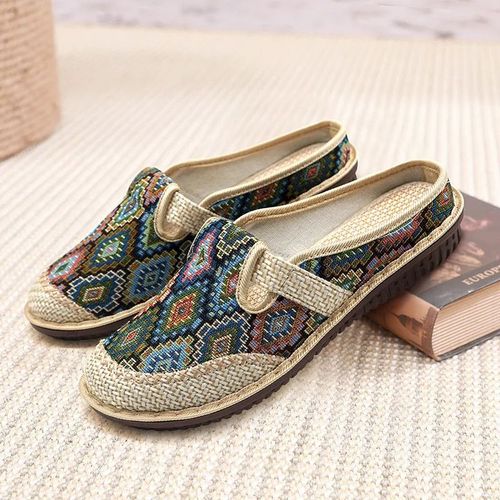 Chaussures Chaussures En Lin Brodées De Style Ethnique Pour Femmespantoufles Décontractées Respirantes Pour L'extérieurnouvelle Mode