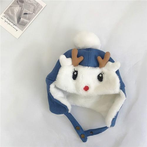 Chapeau De Cerf De Couleur Bleu Chapeau À Rabat En Coton Pour Bébé, Garçon Et Fille, Chapeau D'extérieur, Chaud Et En Peluche, Idéal Pour L'hiver, De 2 À 3 Ans