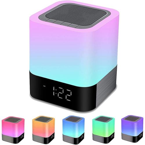 Enceinte Bluetooth Réveil Lampe de Chevet Tactile Chambre RGB Changement de Couleur LED Réveil Veilleuse Enfants Cadeau Noel Haut-Parleur Bluetooth Portable Idee Cadeau Ado Fille Cadeau pour Ado