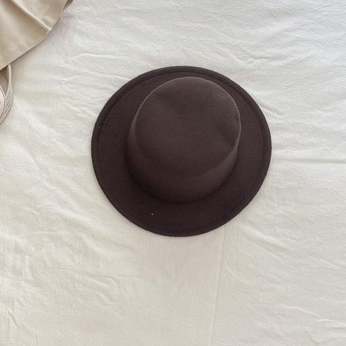 Couleur Café 52-54cm Chapeau Pour Enfants , En Feutre Rétro, Automne Hiver, Chapeau Plat Décontracté Pour Garçons Et Filles, Chapeaux Fedora Solides