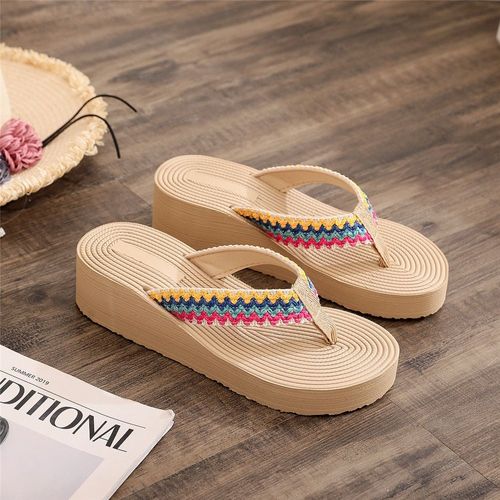Pantoufles Respirantes Pour Femmes,Chaussures Tissées,Tongs Compensées,Sandales De Plage,Pantoufles Chaussettes Pour Femmes - 38