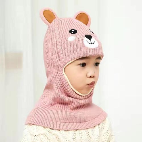 couleur rose taille unique Bonnet tricoté avec dessins d'animaux