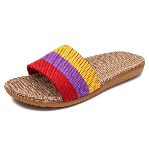 Pantoufles D'été En Lin Pour Femmes Sandales Plates Pour Documents De Maison Chaussures Légères Pour Femmes Pantoufles Décontractées