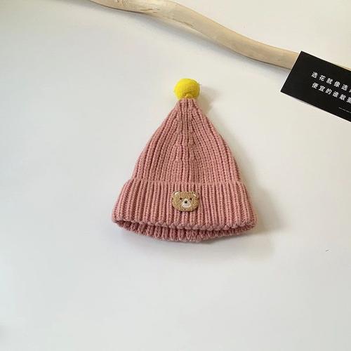 Couleur Rose Taille Libre Chapeau En Laine Pour Bébé, Chapeau Pour Bébé, Tête D'ours, Tricoté, Mignon, Élastique