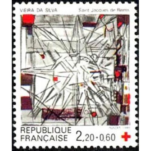 Timbre France 1986 Oblitéré - Croix Rouge - Vitrail De Vieira Da Silval - 2.20+0.60 Yt2449