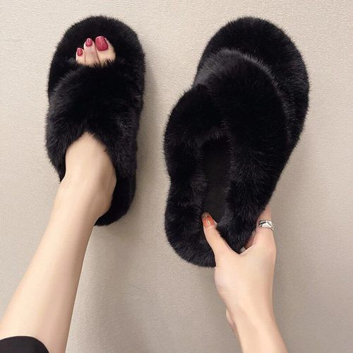 Chaussures Chaussons En Fourrure Moelleux Pour Femmeschaussures En Peluchetongs Floueschaudintérieurmaisonsalonchambrefemmerembourrésourirehiver