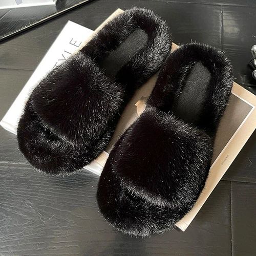 Pantoufles D'hiver Moelleuses Pour Femmes,Fourrure Chaude,Toboggans Confortables,Chaussures D'intérieur Pour Femmes,Doux,Grande Taille 35-42