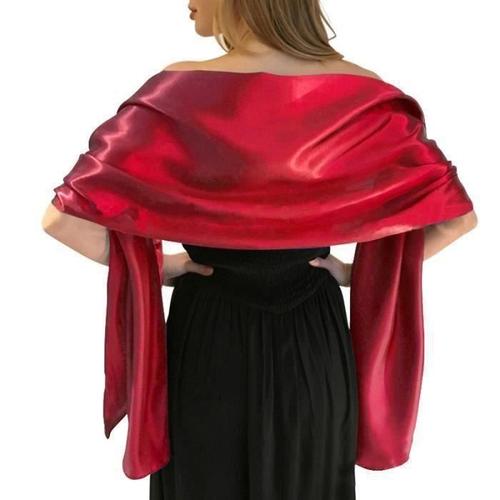 Écharpe Femme Châle Foulard Étole Pashmina En Satin Unicolore Elegant Soirée Bal Mariage Cadeau Grande Taille 175x70cm Rouge Ep86245