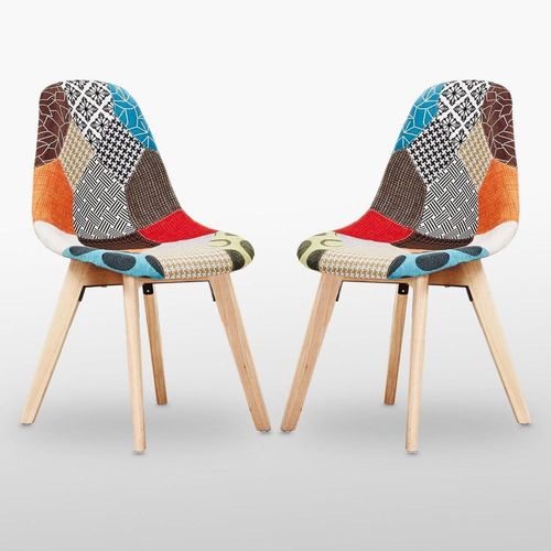 Chaise En Tissu Patchwork - Design Scandinave - Salle À Manger, Salon, Bureau - Style Rétro & Tendance