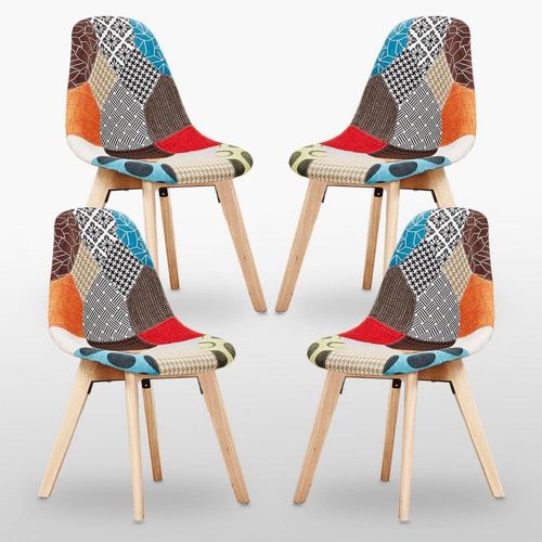 Chaise En Tissu Patchwork - Design Scandinave - Salle À Manger, Salon, Bureau - Style Rétro & Tendance