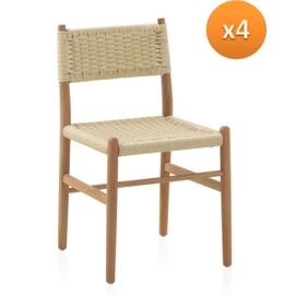 Lot De 4 Fauteuils En Hêtre Avec Assise Tressée