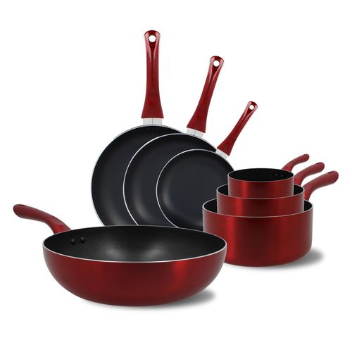 Batterie De Cuisine 7 Pièces Aluminium Rouge - Compatible Induction