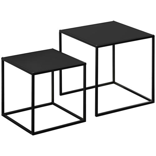 Lot De 2 Tables Basses Gigognes Carrées Design Encastrable Acier Noir