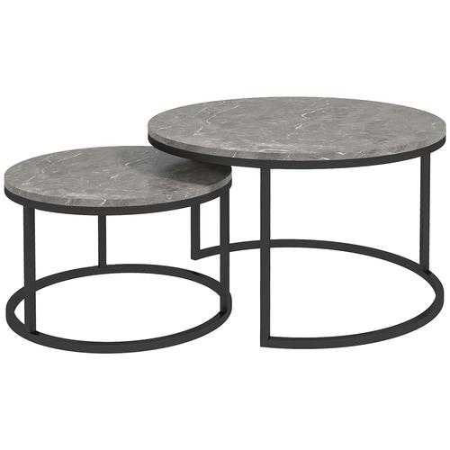 Lot De 2 Tables Basses Gigognes Empilables Acier Effet Marbre Gris