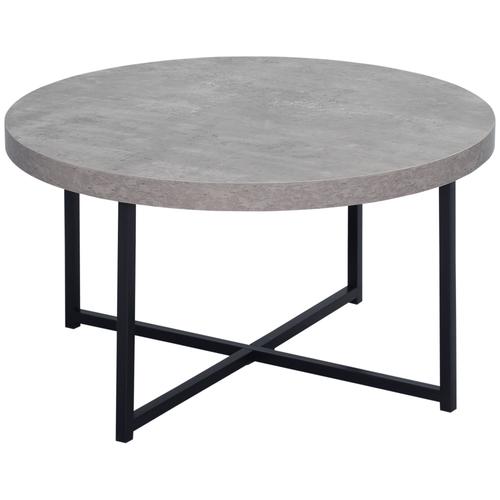 Table Basse Ronde Design Piètement Croisé Métal Noir Effet Béton Ciré