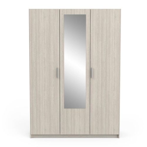 Armoire 3 Portes 1 Miroir Et Penderie Effet Bois - L134 X H192 Cm