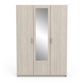 Armoire 3 Portes 1 Miroir Et Penderie Effet Bois - L134 X H192 Cm