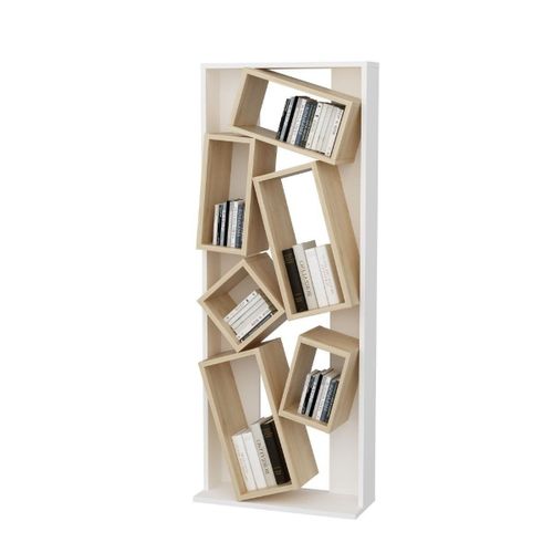Etagère 6 Tablettes Blanc Et Décor Chêne - L63 Cm