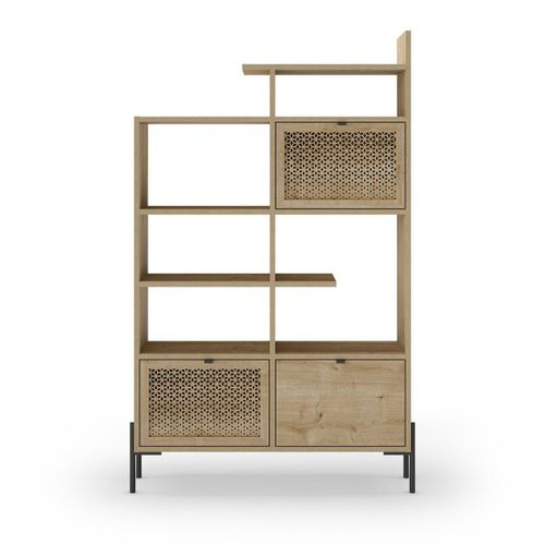 Étagère 3 Portes Décor Chêne Et Pieds En Métal - H160 Cm