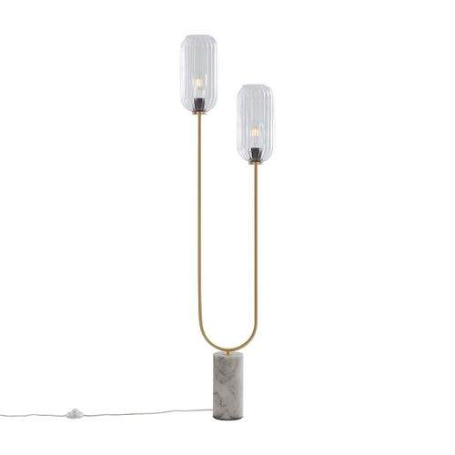Lampadaire Art Déco Laiton Avec 2 Lumières Verre Transparent