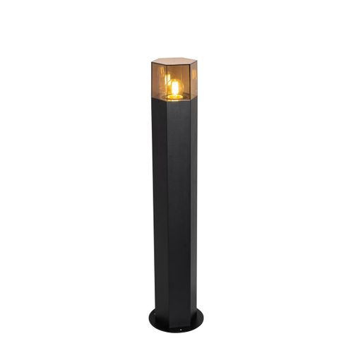 Lampadaire Extérieur Noir Abat-Jour Fumé Hexagonal 70 Cm