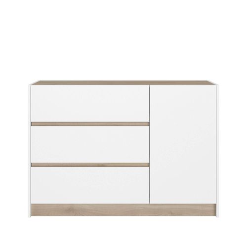 Commode 3 Tiroirs Effet Bois Clair Et Blanc