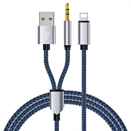 Câble Audio L-ightning vers auxiliaire Voiture pour i-Phone, Câble audio de charge 2-en-1 USB et câble Aux Jack 3,5 mm, Compatible avec i-Phone 14/14 Pro/14Pro Max/13/13 Pro/12/11/Xs/XR/X/8/7