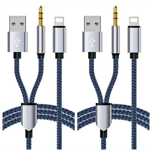2 Pièces Câble Audio L-ightning vers auxiliaire Voiture pour i-Phone, Câble audio de charge 2-en-1 USB et câble Aux Jack 3,5 mm, Compatible avec i-Phone 14/14 Pro/14Pro Max/13/13 Pro/12/11/Xs/XR/X/8/7