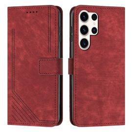 Coque Pour Samsung Galaxy S23 Ultra,Etui De Samsung Galaxy S23 Ultra Premium En Cuir Pochette Protection,Étui Pour Samsung Galaxy S23 Ultra Portefeuille Rabat Clapet Case,Rouge