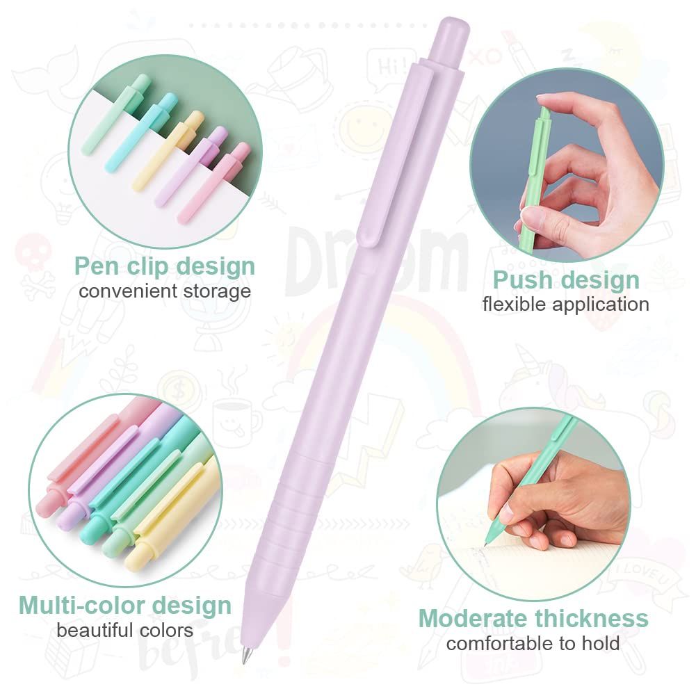 5PCS Stylos à Encre Gel Rétractables, 0.5mm Remplaçable Encre Coloré Stylo,  Pointe Extra Fine Écriture Fluide, pour Scolaire, Bureau, Enfants, Adultes,  Loisirs Créatifs, Gribouillage (Macaron)