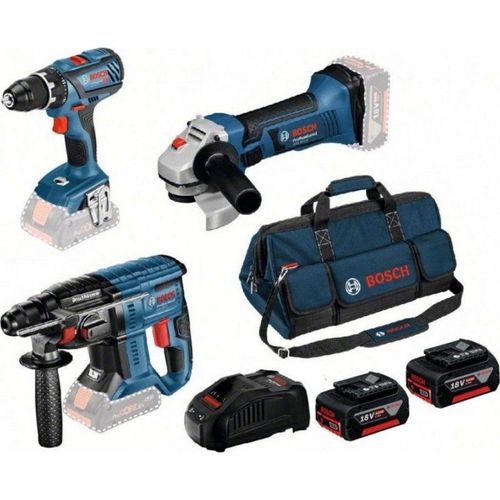 Kit 3 outils Bosch GSR 18V-28 + GBH 18V-21 + GWS 18-125 V-LI - Marteau perforateur sans fil + Perceuse-visseuse sans fil + Meuleuse d'angle