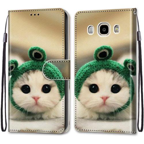 Coque Pour Samsung Galaxy J7 2016, Premium Étui Housse En Cuir De Protection Avec Emplacements Cartes Fonction De Support Magnetique , Housse Etui Coque Pour Samsung J7 2016 Chat 4