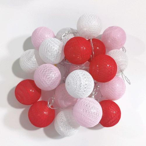 Balles De 6 Cm - 1.5 M 10-Battery - L-Rose Rouge - Guirlande Lumineuse Boule De Coton À Led Décoration'arbre De Noël Pour Maison De Vacances Lampe Rideau Pour Fête De Mariage