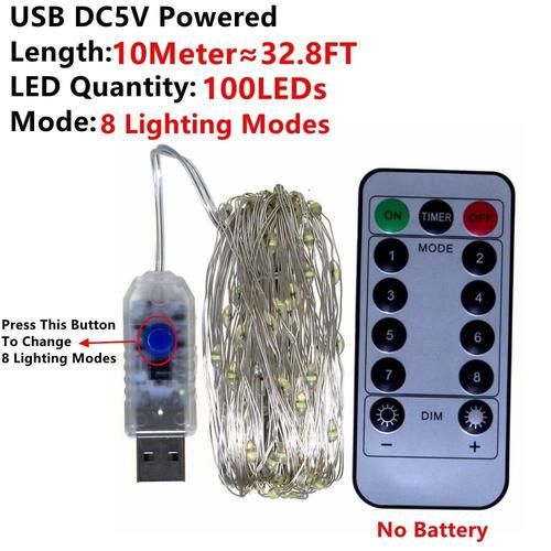 Guirlande lumineuse USB avec télécommande, guirlande lumineuse LED