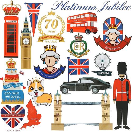 57 Autocollants De Décorations Du Jubilé De La Reine,2022 70e Grande-Bretagne Royaume-Uni Londres Décorations - Autocollants Pvc Couronne, Voiture, Drapeau, Plus, 57 Pièces