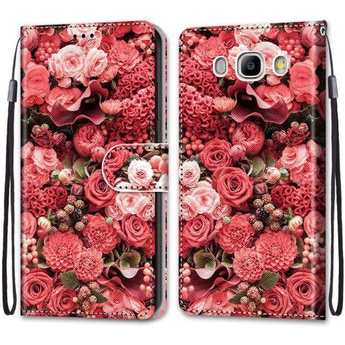 Coque Pour Samsung Galaxy J5 2016, Premium Étui Housse En Cuir De Protection Avec Emplacements Cartes Fonction De Support Magnetique , Housse Etui Coque Pour Samsung J5 2016 Rose 2