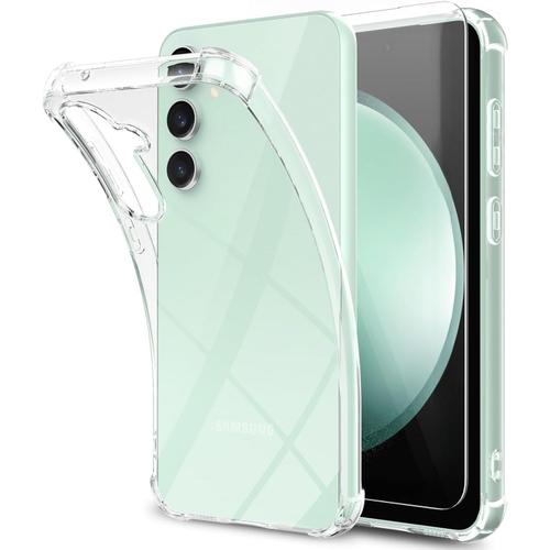 Coque Pour Samsung Galaxy S23 Fe Silicone Transparente Angles Renforces + Verre Trempe