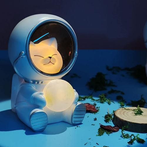JUSTUP Astronaute Animal Veilleuse Mignon Spaceman Led Light Creative USB  Pet Astronaut Lampe Pet Moon Spaceman Lampe de Table Décoration Lumière  pour Enfants (Chat)