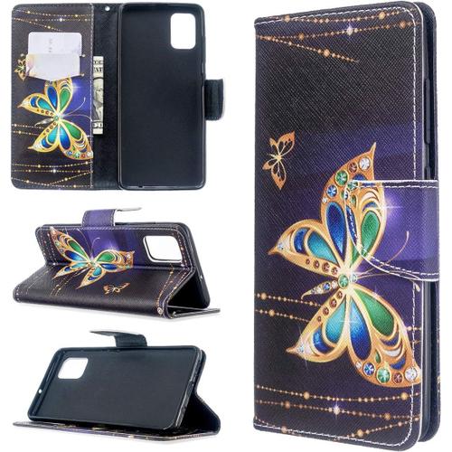 Étui Pour Samsung Galaxy A51 4g / Sm-A515 6,5 Pouces Pu Cuir Couverture Magnétique Housse Motif Papillon Doré Stent Fonction Coque Flip Cuir