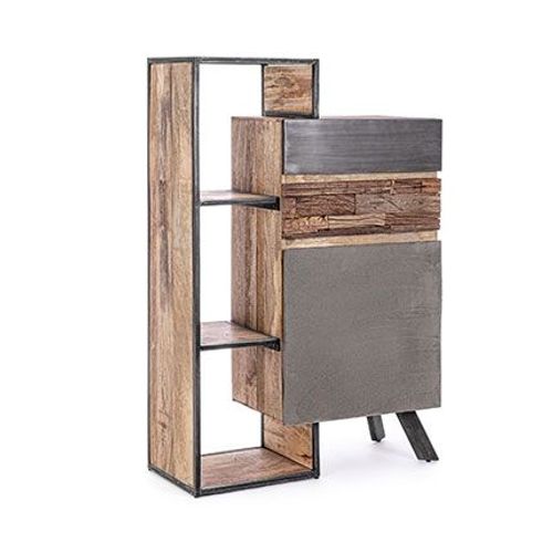 Buffet 1 Porte 90x40x140 Cm En Bois Naturel Et Gris - Hayam