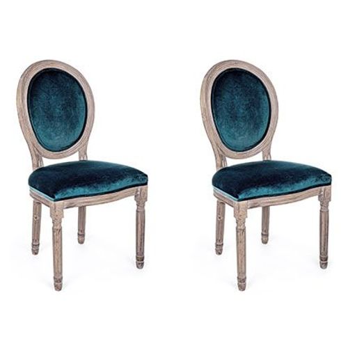Lot De 2 Chaises Médaillon 48x46x96 Cm Naturel Et Bleu - Medila