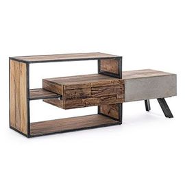 Meuble Tv 2 Tiroirs 145x40x60 Cm En Bois Naturel Et Gris - Hayam