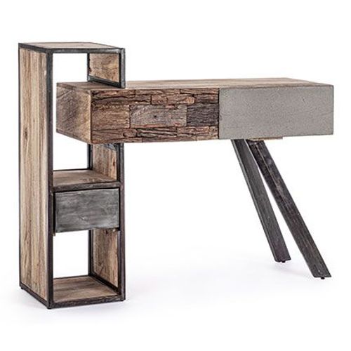 Console 2 Tiroirs 118x35x95 Cm En Bois Naturel Et Gris - Hayam