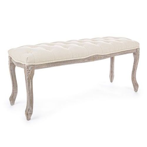 Banc Capitonné 110x36x47 Cm En Tissu Écru - Medila