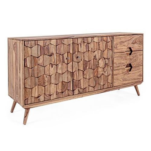 Buffet 2 Portes 3 Tiroirs 145x40x77 Cm En Bois De Sheesham - Saïko