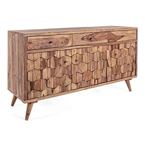 Buffet 3 Portes 3 Tiroirs 132x40x77 Cm En Bois De Sheesham - Saïko